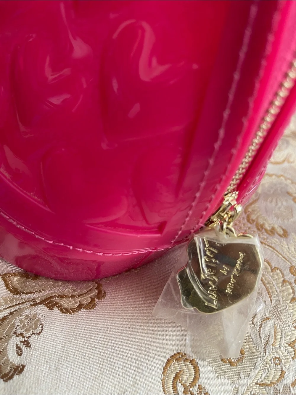 Betsey Johnson Hot Pink Patent Heart-Embossed Satchel